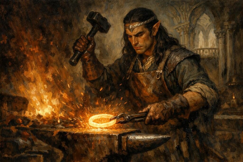  Elfy - Elficki kowal Noldorów przy kowadle,